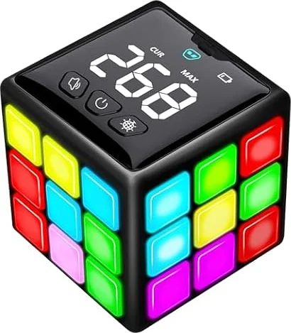 Xinbeiya Wiederaufladbarer Handheld-Spielwürfel, 15 Lustige Denk- & Gedächtnisspiele, Weihnachts- und Geburtstagsgeschenke für Kinder Jungen Mädchen 6-12+ Jahren, Deutsche Sprache（Schwarz）
