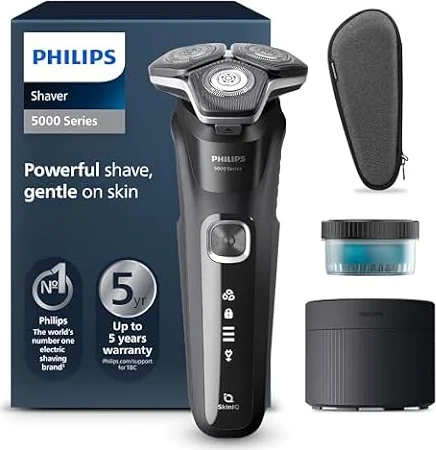 Philips Shaver Series 5000 – Elektrischer Rasierer für Herren mit ausklappbarem Trimmer, Nass- & Trockenrasur, Reinigungsstation, Reinigungskartusche & Reiseetui (Modell S5898/50)