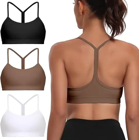 Garseam Sport BH Damen 3er Pack, Spaghetti-Träger Sport Top mit Y-Back, Light Impact Yoga Bralette mit Herausnehmbaren Pads, Soft Crop Tops (S-XL)