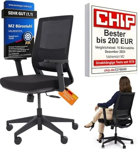 VALKENSTOL M2 Bürostuhl Ergonomisch TESTSIEGER - Büro & Home Office Chair | Bürostühle Individuell einstellbar - Maximale Bewegungsfreiheit - Rückenfreundlicher Schreibtischstuhl mit Lendenwirbelstütze