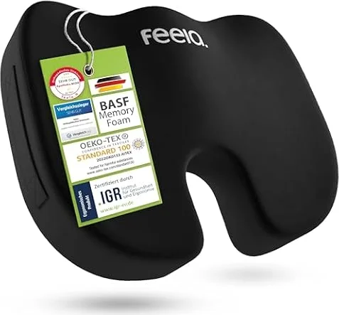 feela.® Orthopädisches Sitzkissen – 3 Härtegrade – VERGLEICHS- & TESTSIEGER | Ergonomisches Sitzkissen für Büro & Auto – Schmerzlindernd, Steißbein entlastend, fördert Komfort & Durchblutung (Medium)
