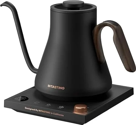 INTASTING Elektrischer Wasserkocher mit Schwanenhals, präzise Temperaturregelung ± 1 ℉, Edelstahl-Innenraum, schnelles Aufheizen für Kaffee, Tee und kochendes Wasser, 0,9 l (mattschwarz)