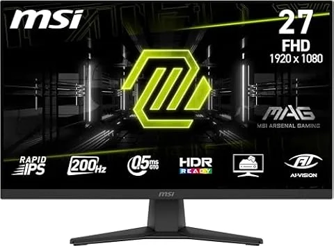 MSI MAG 272FDE, Gaming-Monitor, 27" FHD, 200 Hz | 1920 x 1080, 200 Hz, 0,5 ms, HDR-fähig, AMD FreeSync Premium, AI Vision – HDMI 2.0b, DP 1.2a, VESA, rahmenlos