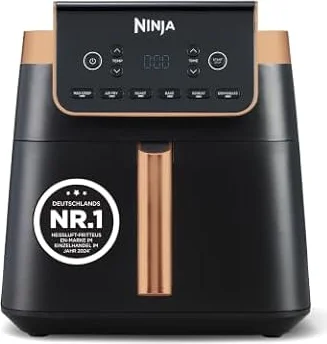 Ninja Heißluftfritteuse MAX PRO, 6,2 L, ölfrei, Schwarz/Kupfer | Große Schublade, Rösten, Backen, Air Fry, antihaft, spülmaschinenfester Korb & Crisper-Gitter, Silikonzange - AF180EUCP