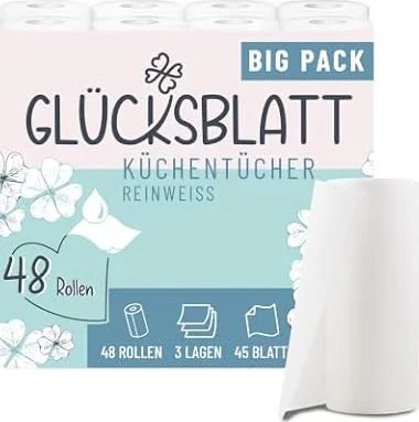Glücksblatt Küchentücher 3-lagig, 48 Rollen, saugstarke Küchenrollen