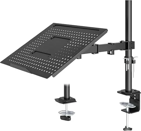Redbat Monitorarm mit Laptopablage 13-32 Zoll, für Notebooks bis 16 Zoll | Belüftete Monitor- und Laptophalterung, neigbar, schwenkbar und drehbar für LCD/LED-Bildschirme, 2 Befestigungsarten