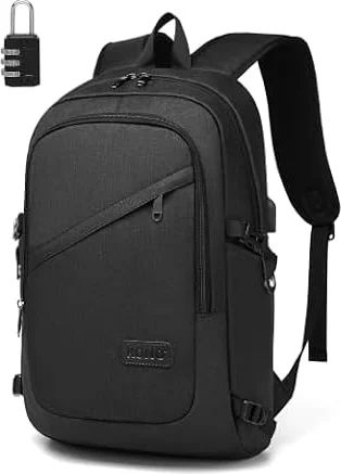KONO Laptop Rucksack Herren Arbeit 15,6 Zoll, Schwarz | Leicht & Wasserabweisend, Arbeitsrucksack mit USB-Anschluss, Zahlenschloss & Laptopfach für Büro, Uni und Reisen