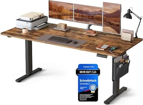 SONGMICS Höhenverstellbarer Schreibtisch 180 x 80 cm | Schreibtisch höhenverstellbar elektrisch, USB-C-Anschluss, Memory-Funktion mit 4 Höhen, vintagebraun LSD138K01
