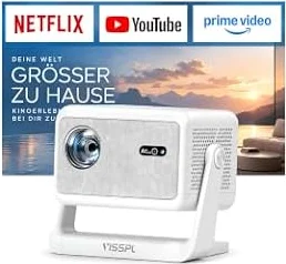 Smart Mini Beamer 4k [Offiziell Lizenzierter APP ] VISSPL 2500ANSI 4K Heimkino & Outdoor Beamer, Autofokus/Trapezkorrektur, WiFi6 Bluetooth Full HD 1080P Video Projektor für Handy/PC