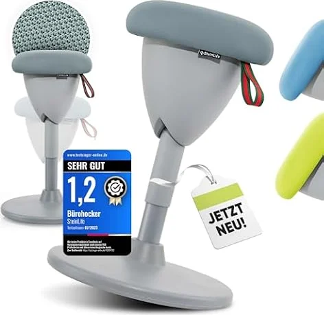 SteinLife Bürohocker Ergonomisch [TESTSIEGER] Sitzhocker Höhenverstellbar | 48-68 cm | Ergonomischer Hocker für Büro & Schreibtisch, Schwingeffekt | Arbeitshocker Wackelhocker Drehhocker rund | Stool