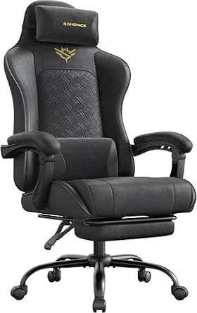 SONGMICS Gaming-Stuhl, Bürostuhl, Sitzkissen mit Federn, 150 KG Belastbar | ergonomischer Gaming-Sessel, Schreibtischstuhl, Armlehnen mit Synchronmechanik, Tintenschwarz, CATHY Kollektion OBG079B01