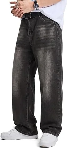 JMIERR Herren Baggy Jeans Y2K Jeanshose Denim Streetwear Dunkelgrau,L