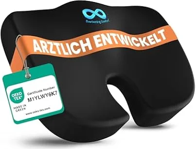 Everlasting Comfort Memory-Foam Sitzkissen für Bürostuhl, Auto & Zuhause – Komfortkissen mit waschbarem Bezug, Rutschfester Unterseite und konturierter Form (Schwarz)