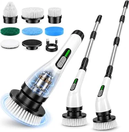 Elektrische Reinigungsbürste, FYDEE IPX7 Putzbürste Elektrisch mit 7 Bürstenköpfen & Verstellbarem Griff, Kabelloser Power Scrubber, Electric Cleaning Brush für Bad, Küche, Auto, Boden, Fußboden