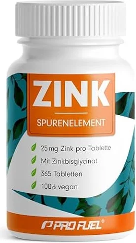Zink 25mg - 365 Tabletten (vegan) mit Zinkbisglycinat (Zink-Chelat) für höchste Bioverfügbarkeit - laborgeprüft mit Zertifikat - optimal hochdosiert - 1 Jahresvorrat - ProFuel