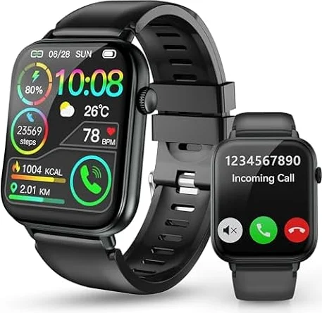 VKROBAG Smartwatch Herren Damen 1,85" HD Touchscreen mit Telefonfunktion | 100+ Sportmodi Sportuhr mit Schrittzähler/Schlafmonitor/Pulsmesser für Android iOS, IP68 Wasserdicht Fitness Sportuhr Schwarz
