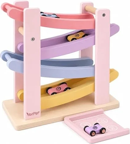 Vanplay Montessori Spielzeug ab 1 Jahr Auto Spielzeug Kugelbahn Holz ab 1 2 Jahr Holzspielzeug Geschenk 1 2 Jahre Junge Mädchen (Rosa)