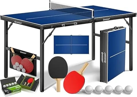 KESSER® Tischtennisplatte Mini mit Tischtennisschläger-Set, Tischtennisbällen und TT-Netz | Indoor | Unterwegs, laminierte Platte + klappbar – Kofferdesign, Kinder und Erwachsene – 153 x 76,5 cm
