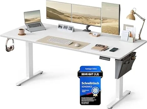 SONGMICS Höhenverstellbarer Schreibtisch 180 x 80 cm | Schreibtisch höhenverstellbar elektrisch, USB-C-Anschluss, Memory-Funktion mit 4 Höhen, wolkenweiß LSD138W01