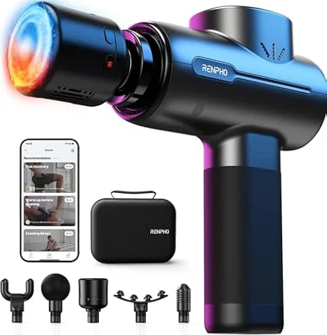 RENPHO Massagepistole mit Wärme und Kälte, Bluetooth und App mit Tutorials | 5 Geschwindigkeiten und Tragetasche, Massagepistole für Tiefenmassage für Anfänger & Fitnessfans, Geschenke für Männer