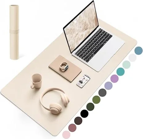 YSAGi Schreibtischunterlage, Premium PU Leder Mauspad, Beige, 80x40cm | Rutschfeste Schreibtisch Unterlage, Tischunterlage, Multifunktionales Mousepad Schreibtisch Organizer für Büro & Homeoffice