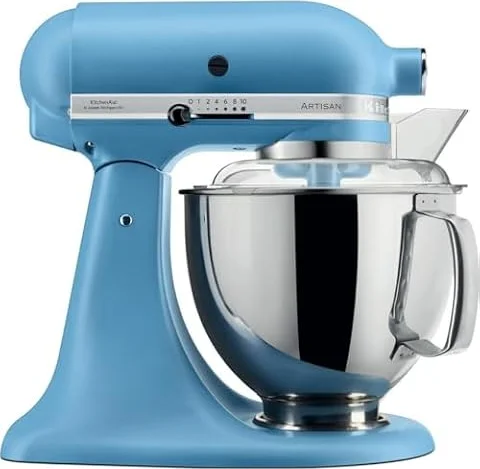 KitchenAid Artisan Küchenmaschine 4,7L mit 2 Schüsseln Blue Velvet | Von Sauerteig bis Baiser mit 5 Zubehörteilen und Flexi-Rührer mit Abstreifkante; ikonisches, langlebiges Metalldesign