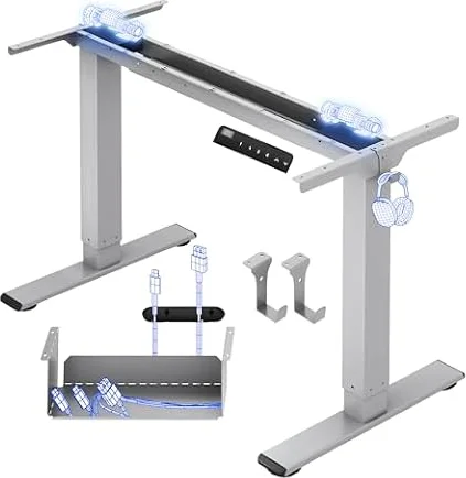 FLEXISPOT Höhenverstellbarer Schreibtisch Gestell E1 PRO mit Doppelmotor | Elektrische Tischbeine höhenverstellbar mit Kabelmanagement & 2 Haken,LED-Höhenanzeige&4 Speicherplätzen fürs Büro&Homeoffice