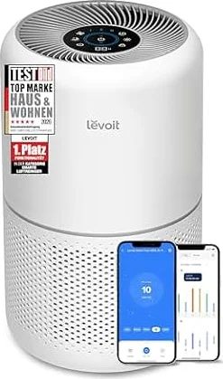 Levoit Core 300S Luftreiniger Allergiker mit APP, Auto-Modus, bis 54㎡, Weiß | HEPA filter gegen 99,97 Prozent Schimmel, Staub, Pollen, Tierhaare, Luftqualitäts-Feedback, CADR 258m³/h für Raucherzimmer