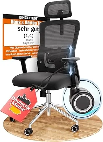 CLOUVOU BrightSeat Bürostuhl Ergonomisch Homeoffice | Schreibtischstuhl 150kg Ergonomic Office Chair & Gaming Stuhl Stoff Computerstuhl Atmungsaktiv | Nacken & Rücken Support