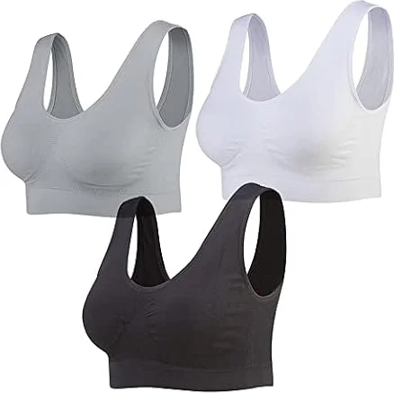 Lemef Damen Seamless Sport BH mit Merfarben Wohlfühl-BH, 1*weiß,1*schwarz,1*grau, M