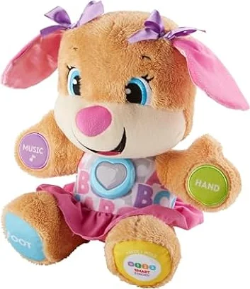 Fisher-Price Lernspaß Hundefreundin, sprechendes, singendes Kuscheltier, Baby Spielzeug ab 6 Monate, Interaktiver Hund Lernspielzeug, Deutsche Version, FPP53