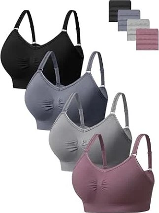 HBselect 4er BH Damen ohne Bügel Nahtloser Sports BH Seamless Bralettes | Sport BH Damen mit starker Halt Träger, Bügelloser T-Shirt Bra, gepolsterte Yoga Bustier für Große Brüste, Push Up BH Nahtlos
