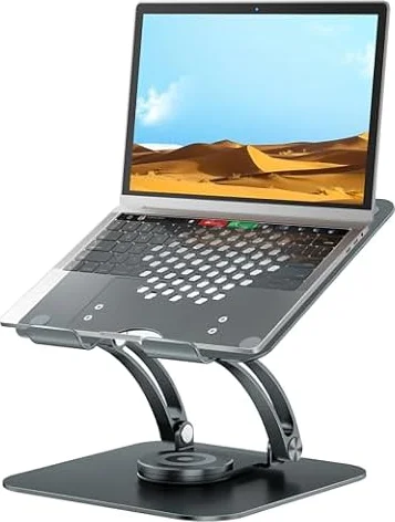 tounee Laptop Ständer mit 360° Drehbarer Basis, Ergonomisch Laptopständer Höhenverstellbar, Laptop Erhoehung Fuer Schreibtisch, Standing Laptop Stand Computer Ständer mit Laptops 10–17" Grau