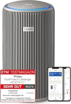 Philips Luftreiniger PureProtect 3200 Serie, Beige, für Räume bis 130 m² | CADR 500m³/h, AIR+-App, HEPA NanoProtect-Filter, entfernt bis zu 99,97% Schadstoffe, ultraleise & für Allergiker (AC3210/12)