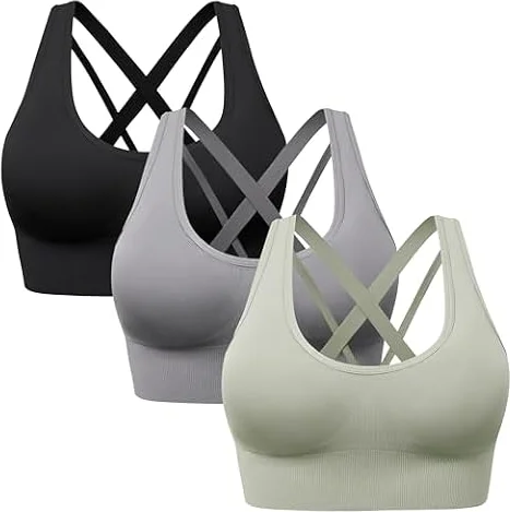 HBselect Sport BH Damen starker Halt Träger, Gekreuzt Rücken Cross Back BH | Sport-BHs für Damen weiche Unterstützung, Damenmode, komforte gepolsterte Yoga Bustier, BH ohne Bügel guter halt Testsieger