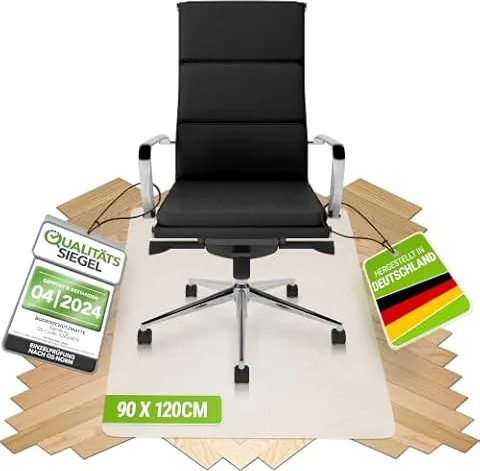 Kernburg Bodenschutzmatte für Bürostühle 90x120 cm transparent, rutschfest | Schützt Laminat, Parkett und Fliesen. Geräuschdämmend, transparent und ideal als Schreibtischstuhl-Unterlage im Homeoffice.