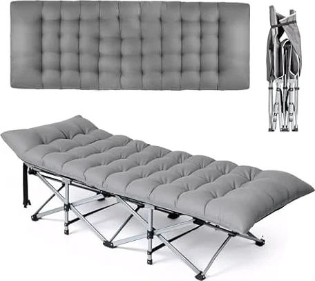 Bonnlo Feldbett klappbar mit Matratze, Campingbett XXL aus verstärkte Stahlrohre und hochwertiges Oxford-Gewebe, Gästebett, für Garten, Camping & Strand, 190 x 71 x 36 cm, Grau