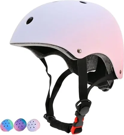 LOKJIJI Verstellbarer Kinder Fahrradhelm Skaterhelm für Mädchen Jungen Jugend, Farbe Farbverlauf Kinder Schutzhelme für Multi-Sportarten Fahrrad Skateboard Skaten, Rosa Blau, M
