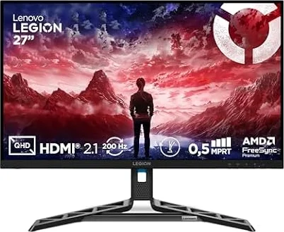Lenovo Legion R27qe Gen 2 | 27" QHD Gaming Monitor | 200 Hz | 0.5ms | Gaming | 2560x1440 | 2K Auflösung | HDMI 2.1| DisplayPort | Höhenverstellbar | Entspiegelt | AMD FreeSync Premium | Schwarz