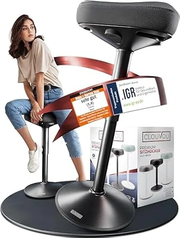 CLOUVOU Nexus Bürohocker Ergonomisch für aktives Sitzen | Höhenverstellbar | Sitzhocker & Stehhocker höhenverstellbar | Ergonomischer Hocker Büro, Wackelhocker zur Stärkung des Rückens