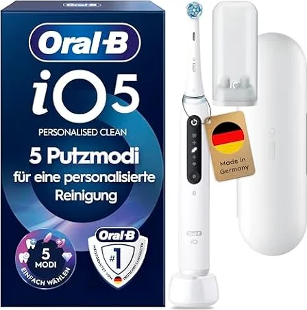 Oral-B iO Series 5 Elektrische Zahnbürste, Weiß | Inkl. 1 Aufsteckbürste, Reise-Etui, Electric Toothbrush mit 5 Putzmodi für Zahnpflege
