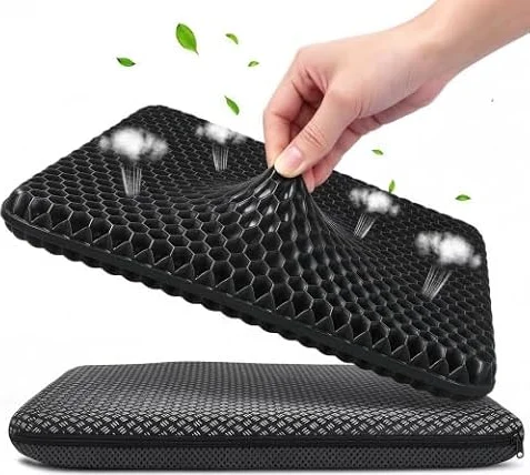 Orthopädisches Gel Sitzkissen , 2-Lagig Extra Dick, Rutschfest, Waschbar | Atmungsaktives Stuhlkissen mit Wabenstruktur für Langes Sitzen, Büro, Gaming, Rollstuhl, Auto, Unterwegs(47 × 44 × 4 cm)