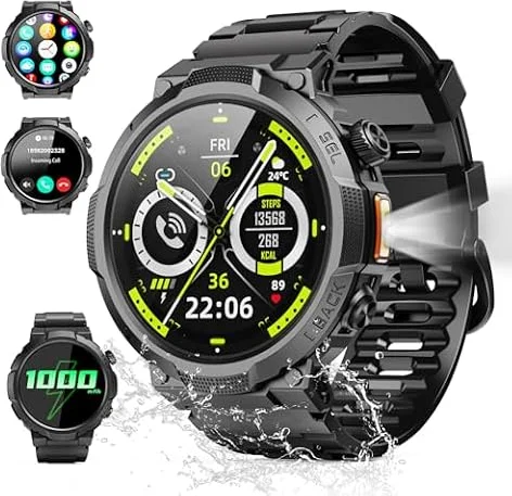 Soudorv Smartwatch Herren, 1000mAh Smart Watch mit Telefonfunktion, Schwarz | 1.53" HD 110+Sportmodi Fitnessuhr Tracker, IP68 Wasserdicht Sportuhr, Herzfrequenz Schlafmonitor Schrittzähler Android iOS