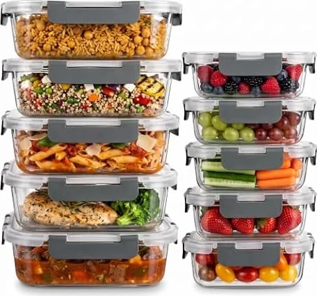 uandu Glasbehälter mit Deckel 20-teilig – Meal Prep Boxen Glas | 10 Behälter, 10 Deckel, Borosilikatglas, Auslaufsichere Frischhaltedosen, Mikrowellengeeignet, Gefriergeeignet