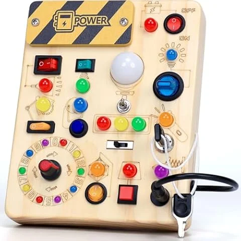 EchoToys Montessori Spielzeug Busy Board ab 1 Jahr Activity Board aus Holz | Motorikspielzeug mit, 13 Schaltern 24 LED-Leuchten, Lernspielzeug für Kinder 1-3 Jahre Baby Spielzeug, Geschenk