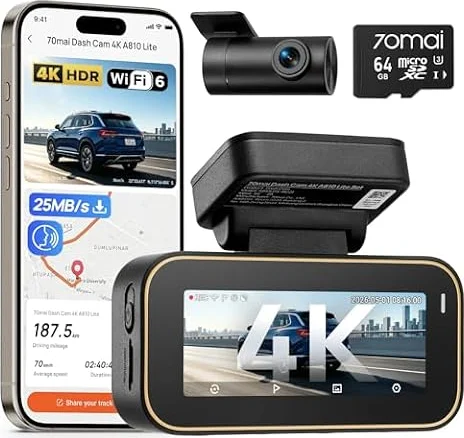 70mai A810 Lite Dashcam Auto 4K, Dashcam Auto Vorne Hinten Wi-Fi 6 25MB/s