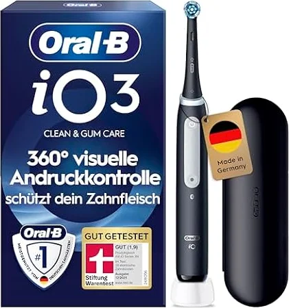 Oral-B iO Series 3 Elektrische Zahnbürste, Schwarz | Inkl. 1 Aufsteckbürste, GUT GETESTET von STIFTUNG WARENTEST, Electric Toothbrush mit 3 Putzmodi für Zahnpflege