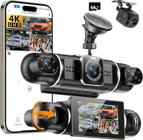 Dashcam Auto Vorne Hinten 4K/1080P,4 Kanal Auto Kamera mit 64GB SD-Karte