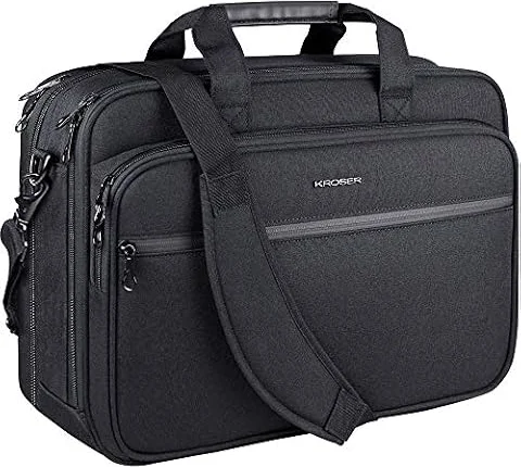 KROSER 18" Laptoptasche Aktentasche Passt bis zu 17,3 Zoll Laptop, Schwarz | Erweiterbar, Wasserdicht, Umhängetasche Computer Tasche Für Reisen/Business/Schule MEHRWEG