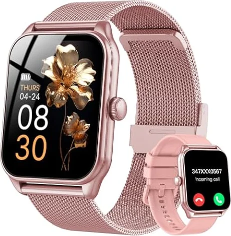 Smartwatch Damen mit Telefonfunktion, 1,83" Zoll Touchscreen Fitness Tracker, 120+ Sportmodi, IP68 Wasserdicht Smart Watch mit Herzfrequenz, Schlafmonitor, Schrittzähler für iOS Android (Rose)
